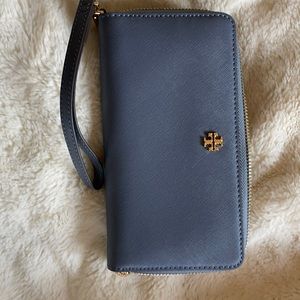 Grayish blue Tory Burch wristlet
